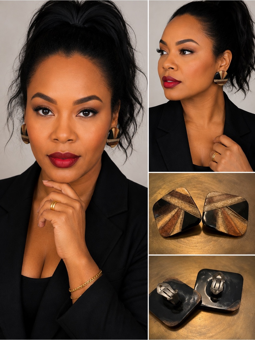 ✨ Vintage Geometric Inlay Statement Clip-On Earrings ✨